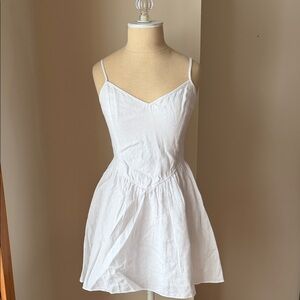 Aritzia Wilfred White Spaghetti Strap Mini Linen Dress
